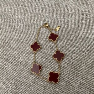 Red and Gold Clover Charm Bracelet